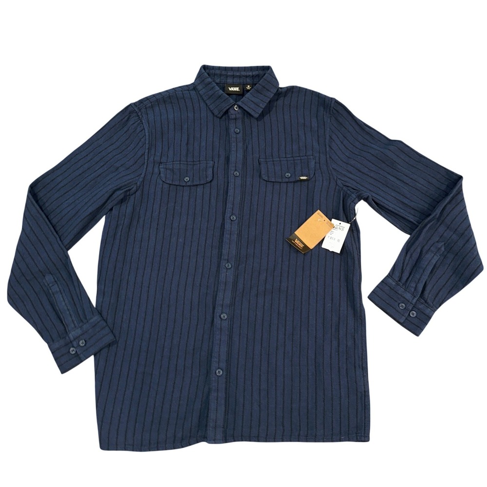 Vans Off The Wall Mens M Long Sleeve Blue White Pinstripe Button Down Shirt NEW